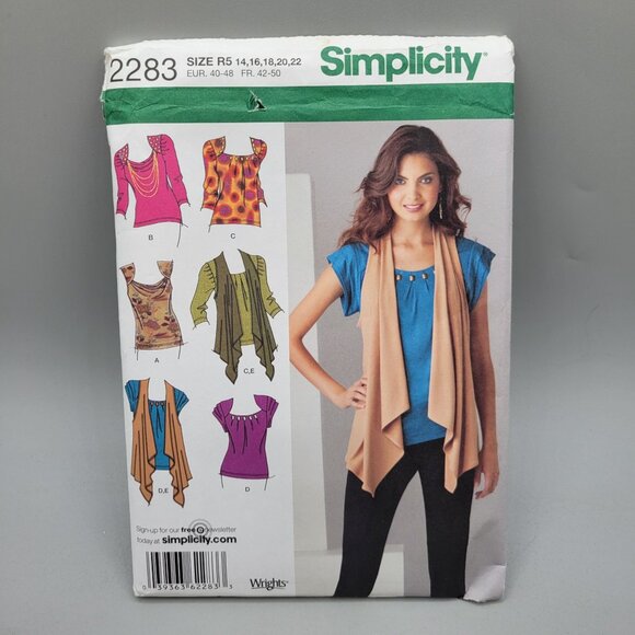 Simplicity 2283 Misses Knit Tops Vest Sewing Pattern Size R5 14-22 UNCUT - Picture 1 of 5